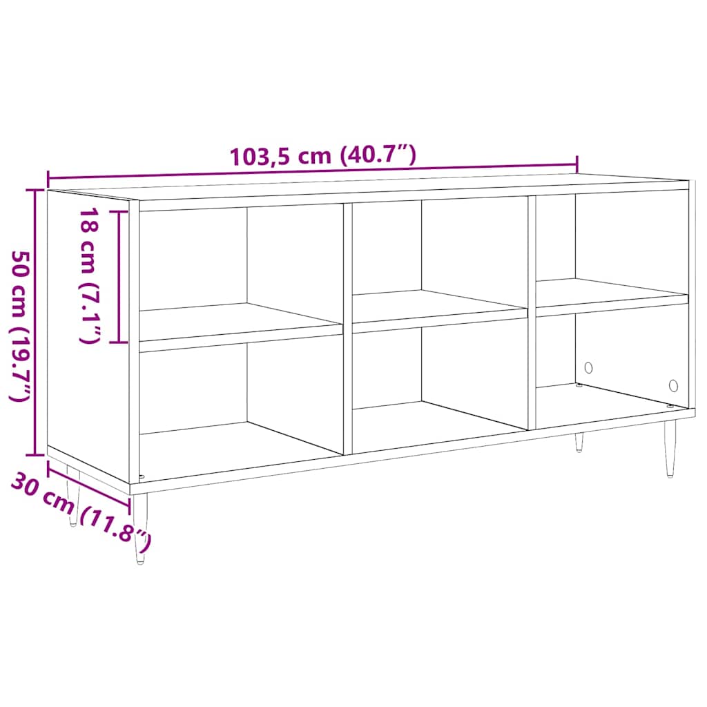 Mobile TV Rovere Nero 103,5 x 30 x 50 cm Legno multistrato