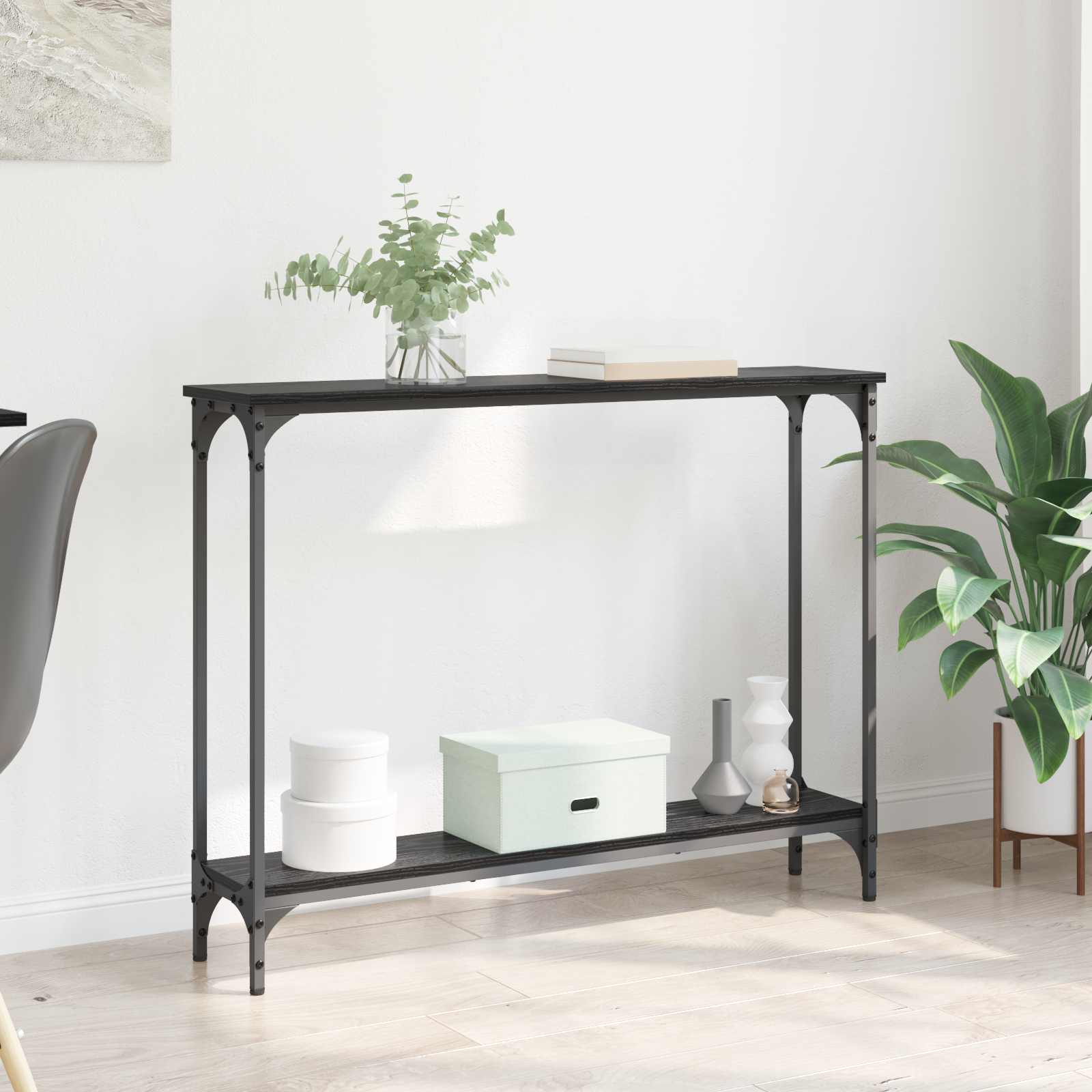 Tavolo consolle con lo scaffale Rovere Nero 100 x 22,5 x 75 cm | homemem39