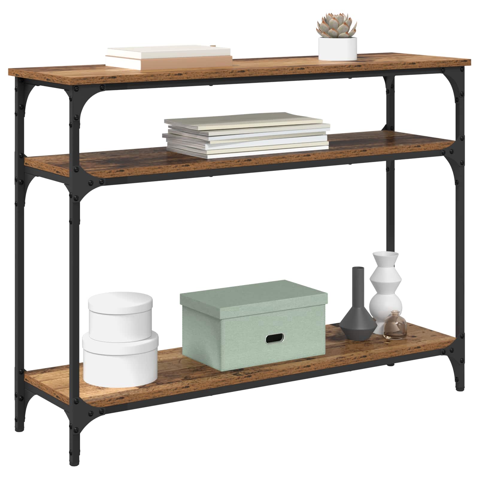 Tavolo consolle con lo scaffale Legno vecchio 100 x 29 x 75 cm | homemem39