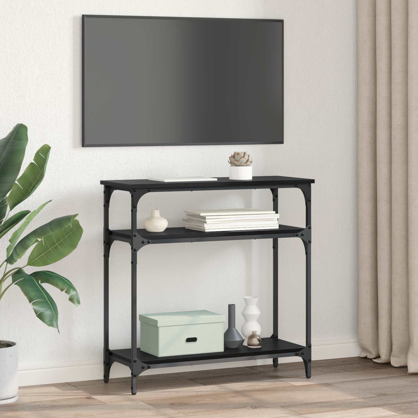 Tavolo consolle Rovere Nero 75 x 29 x 75 cm Legno multistrato | homemem39