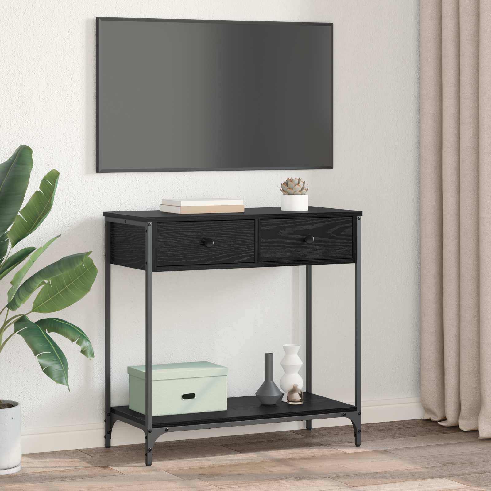 Tavolo consolle Rovere Nero 75 x 34,5 x 75 cm Legno multistrato | homemem39