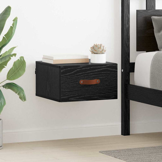 Mobiletto da comodino a parete Rovere Nero 35 x 35 x 20 cm | homemem39