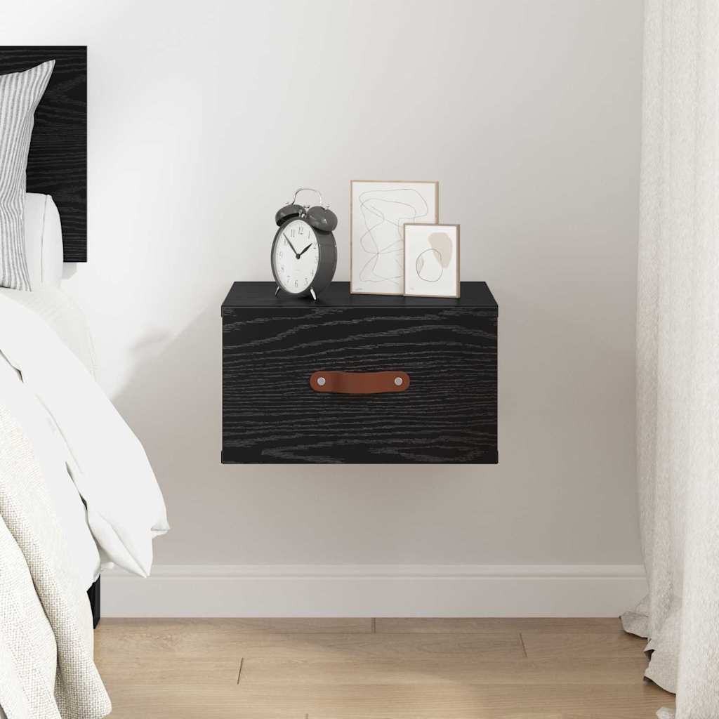 Mobiletto da comodino a parete Rovere Nero 35 x 35 x 20 cm | homemem39