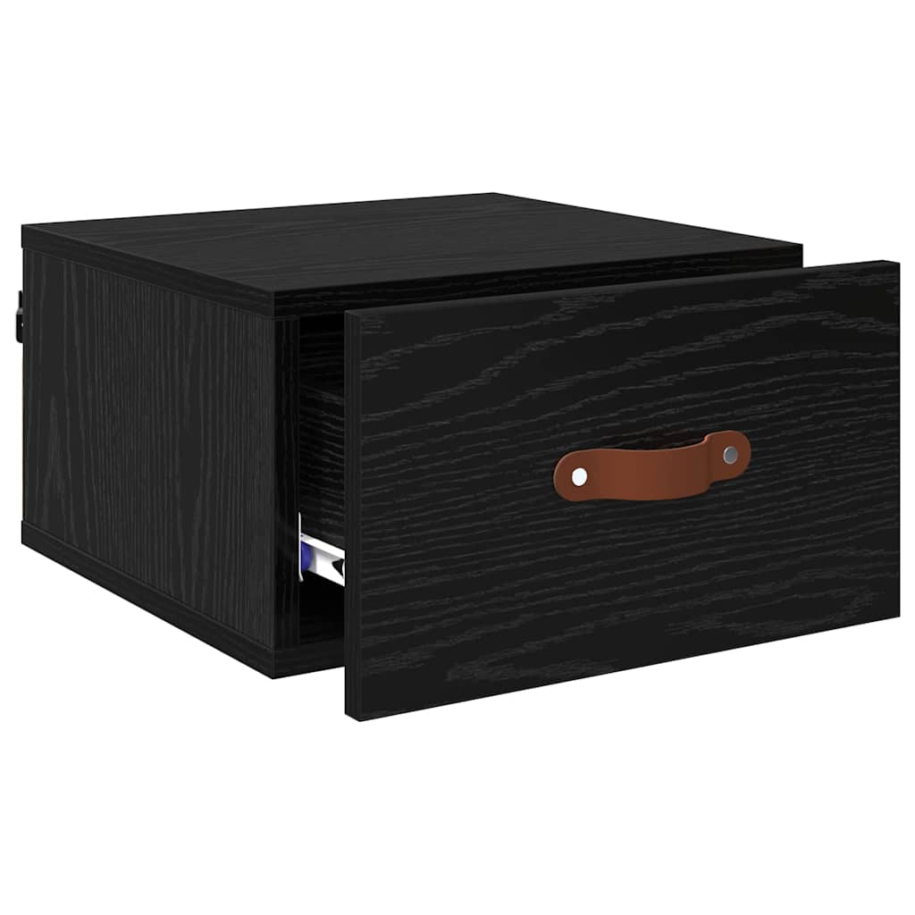 Mobiletto da comodino a parete Rovere Nero 35 x 35 x 20 cm | homemem39