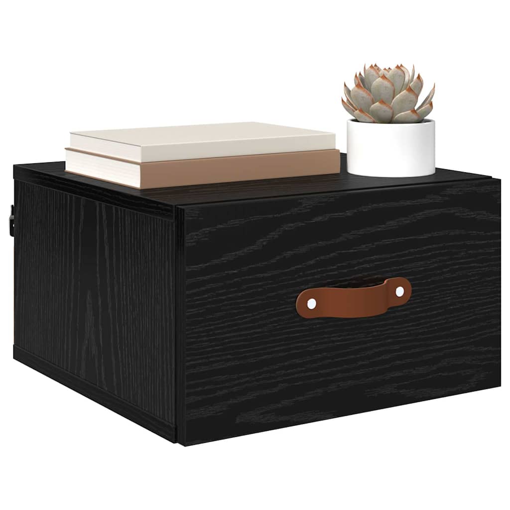 Mobiletto da comodino a parete Rovere Nero 35 x 35 x 20 cm | homemem39
