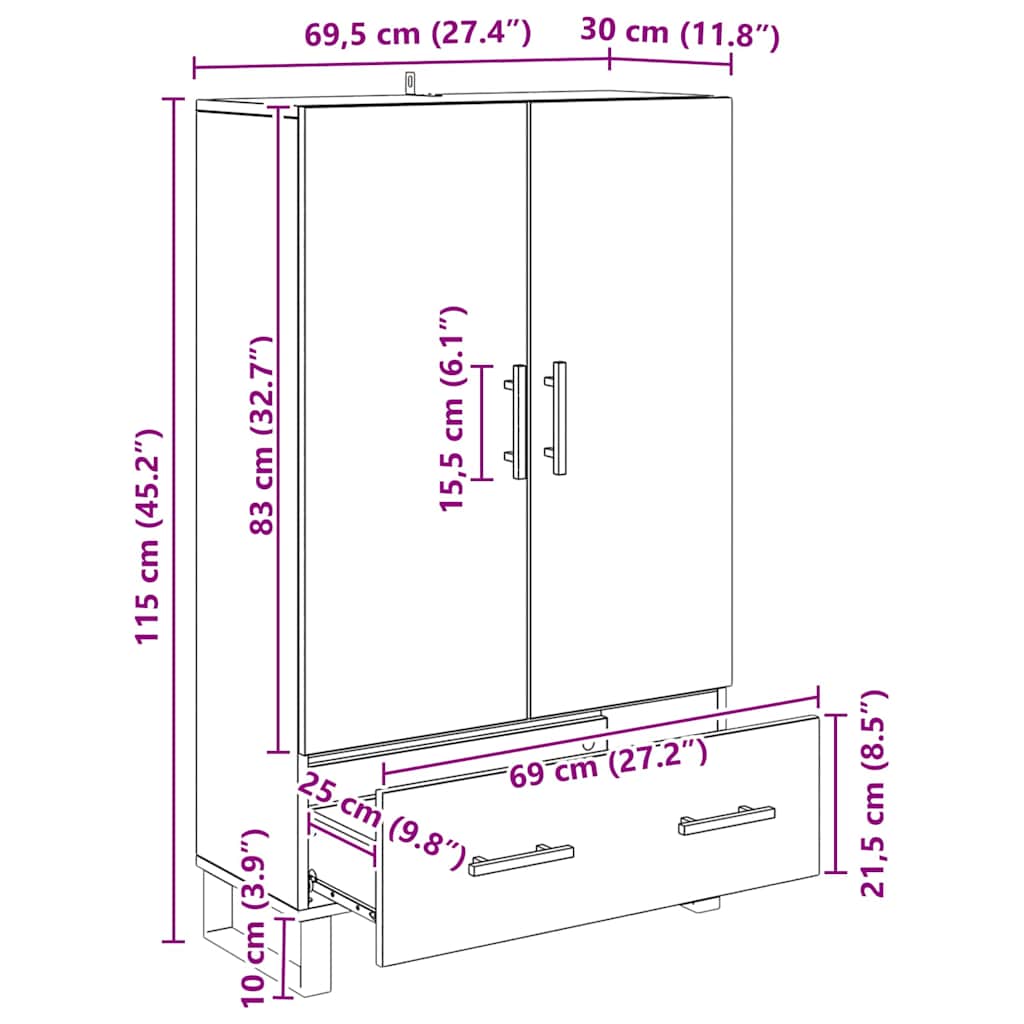 Credenza Rovere Nero 69,5 x 30 x 115 cm Legno multistrato