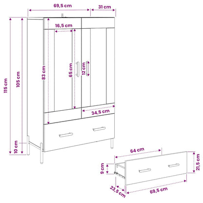 Credenza con cassetto Corona Rovere Nero 69,5 x 31 x 115 cm