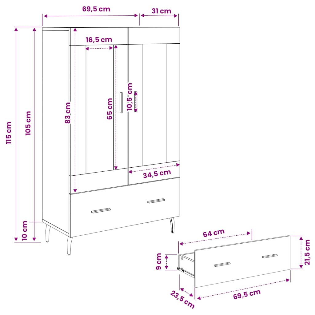 Credenza Legno vecchio 69,5 x 31 x 115 cm Legno multistrato