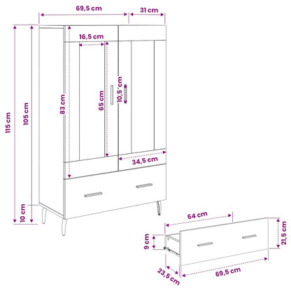 Credenza Rovere Nero 69,5 x 31 x 115 cm Legno multistrato
