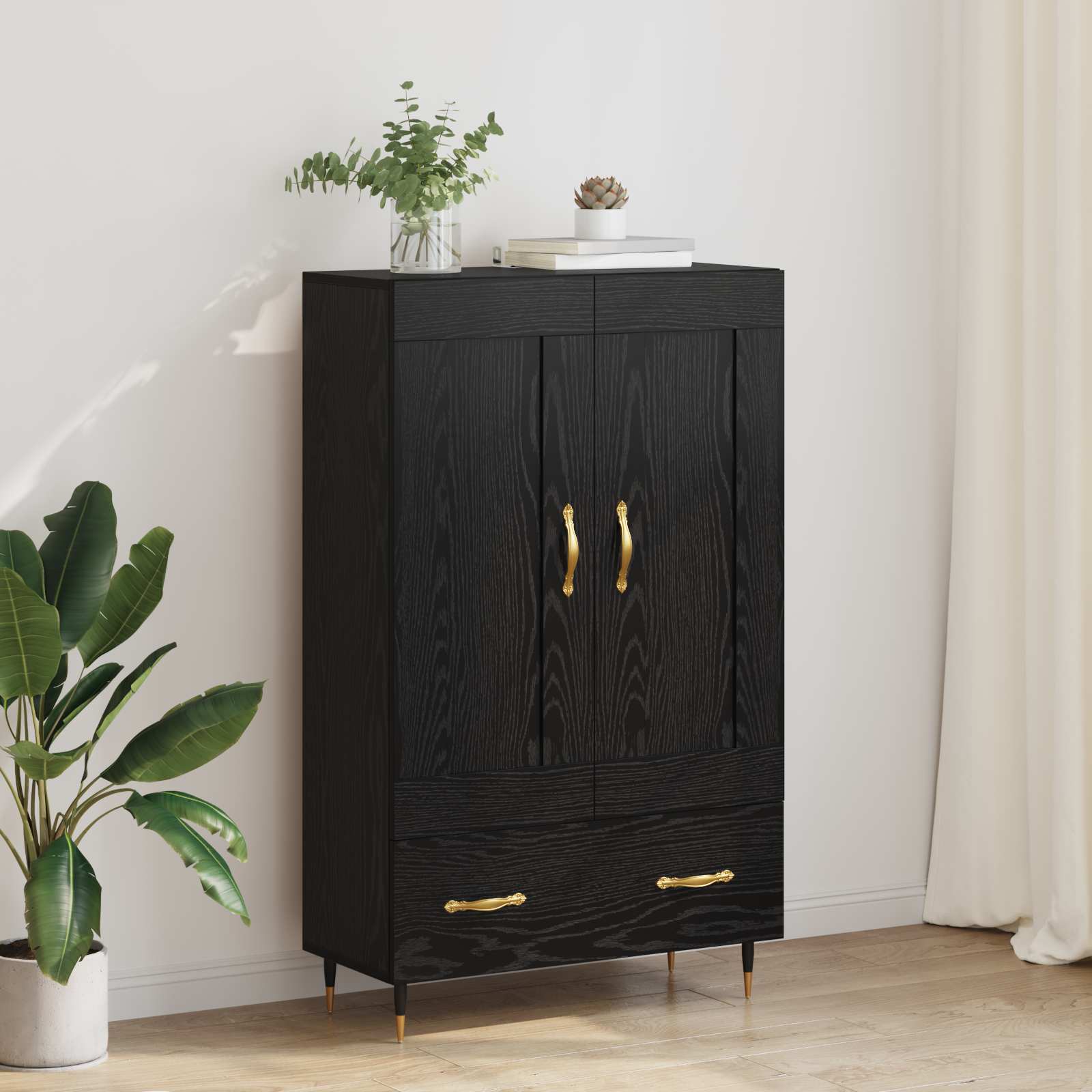 Credenza Rovere Nero 69,5 x 31 x 115 cm Legno multistrato | homemem39