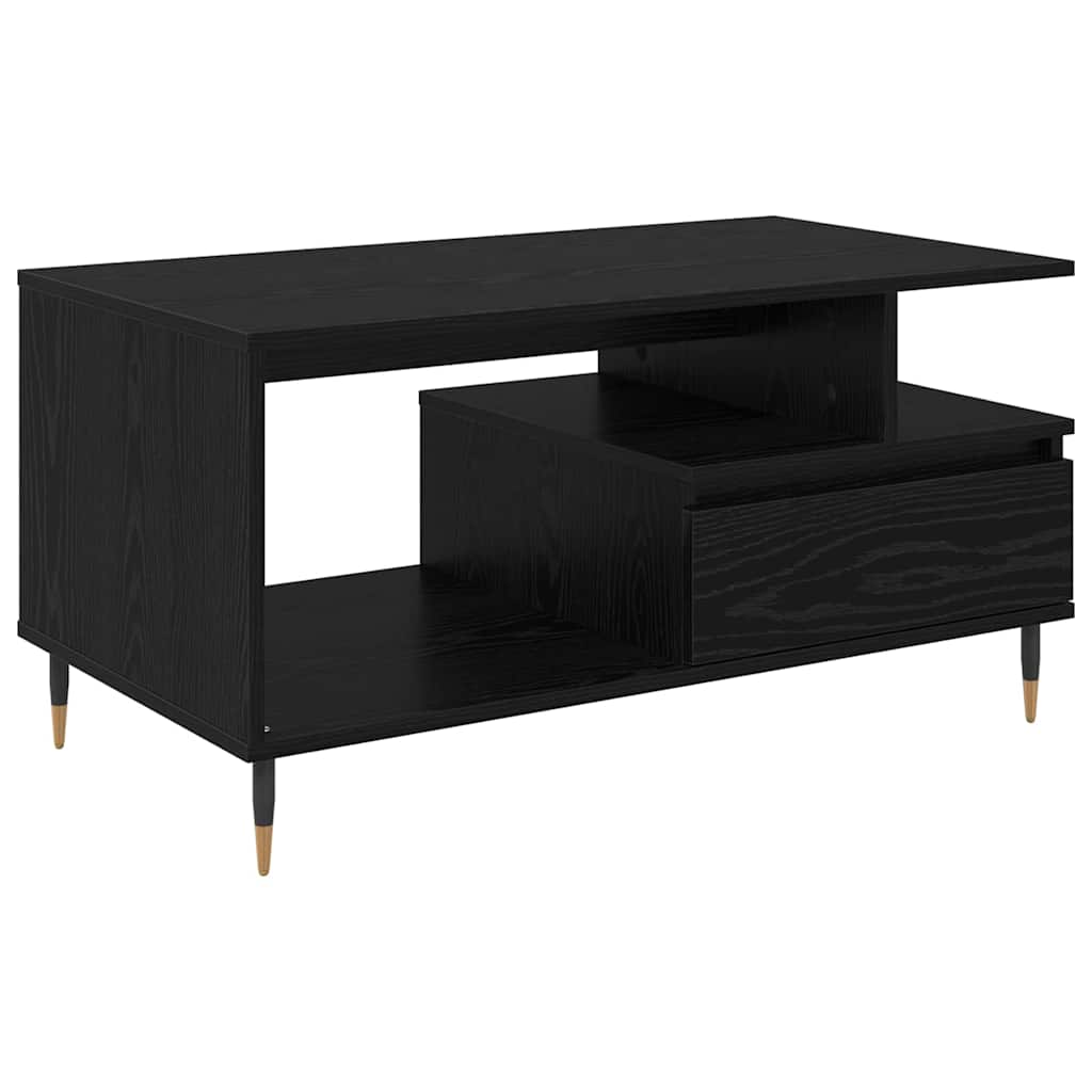 Tavolino da salotto con cassetto Rovere Nero 90 x 49 x 45 cm