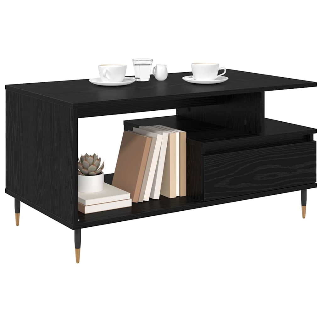 Tavolino da salotto con cassetto Rovere Nero 90 x 49 x 45 cm