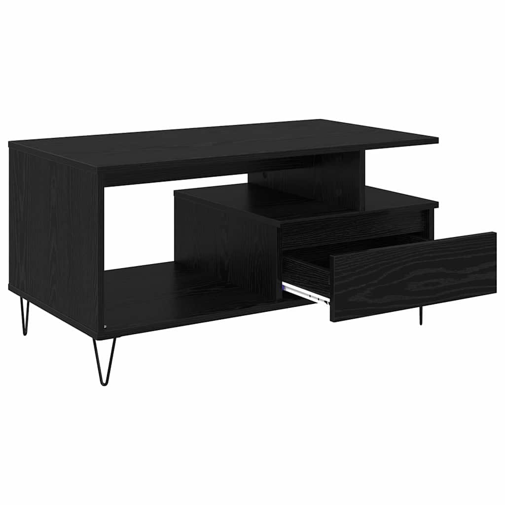 Tavolino da salotto con cassetto Rovere Nero 90 x 49 x 45 cm