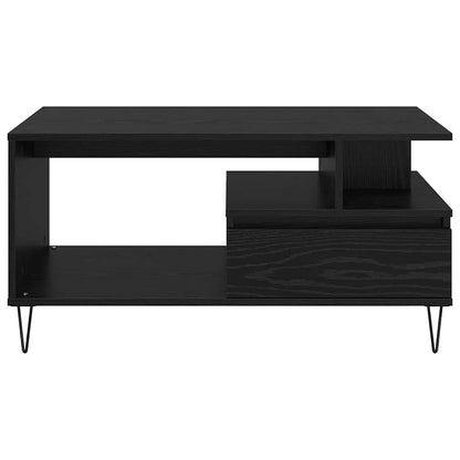 Tavolino da salotto con cassetto Rovere Nero 90 x 49 x 45 cm