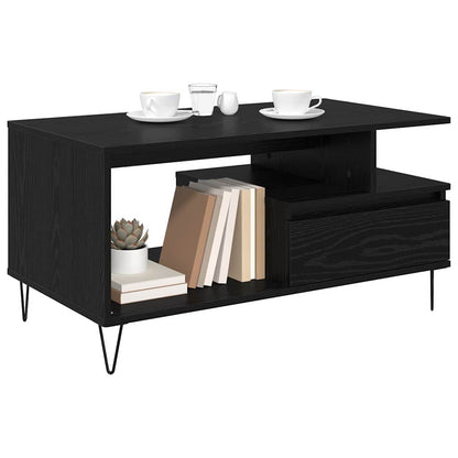 Tavolino da salotto con cassetto Rovere Nero 90 x 49 x 45 cm