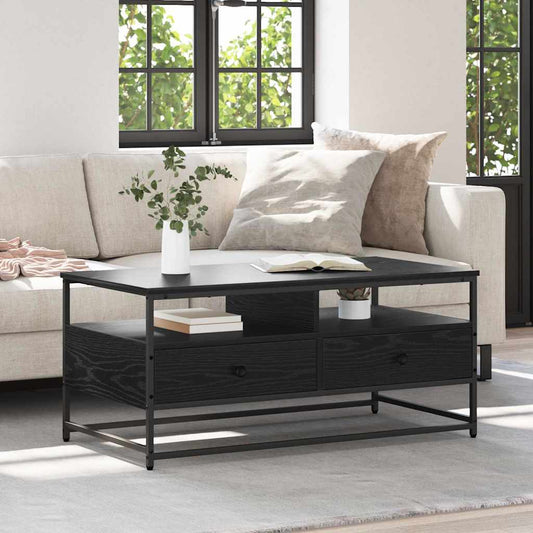Tavolino da salotto con cassetto Rovere Nero 100 x 51 x 45 cm | homemem39