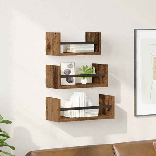 Set mensole da parete 3 pcs Legno vecchio 40x16x14cm | homemem39