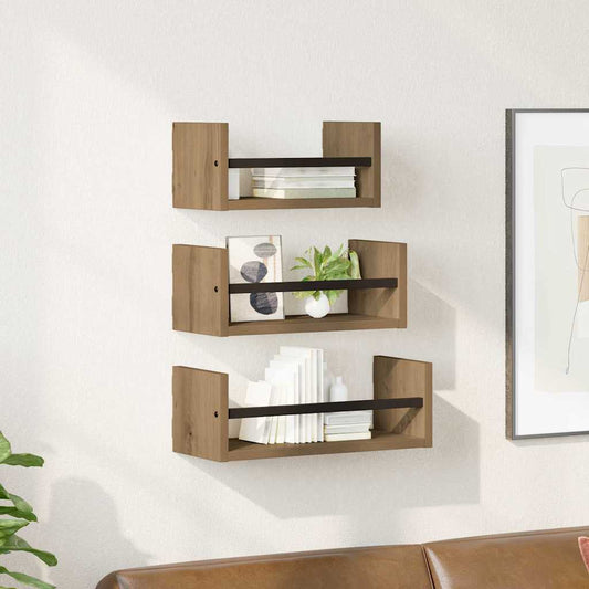 Set mensole da parete 3 pcs Rovere artigianale 40x16x14cm | homemem39