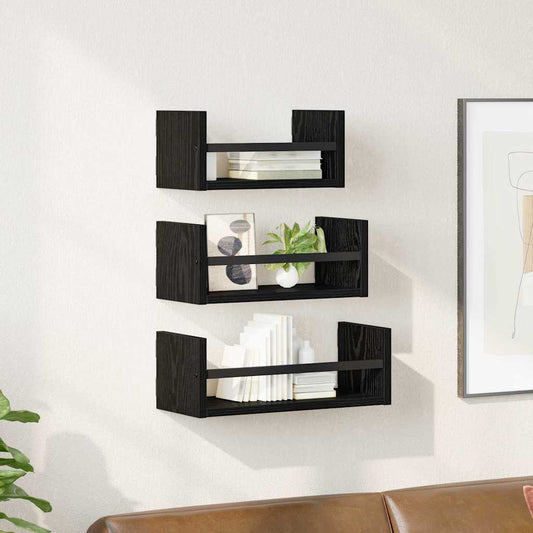 Set mensole da parete 3 pcs Rovere Nero 40x16x14cm | homemem39