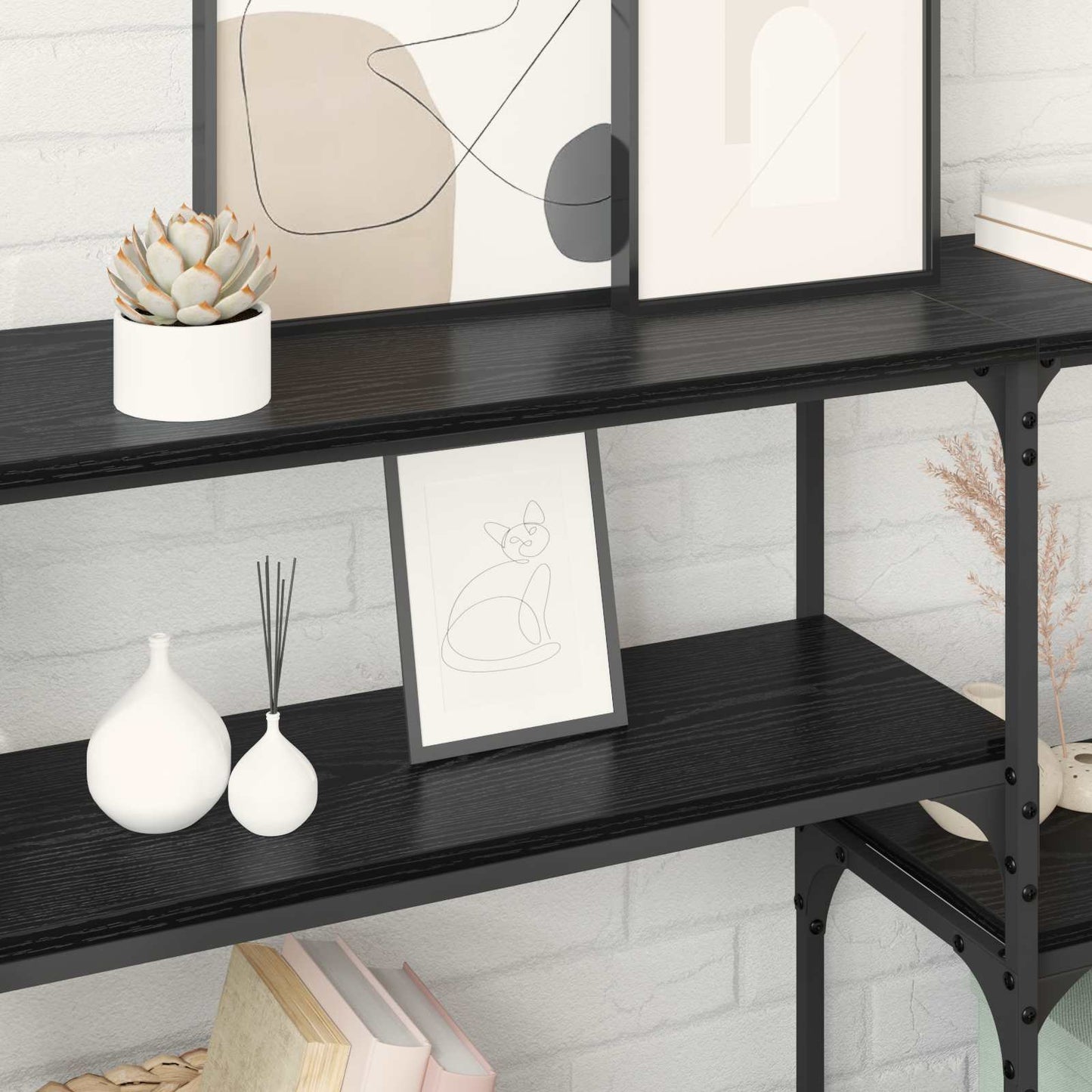 Tavolo consolle con lo scaffale Rovere Nero 150 x 29 x 76,5 cm | homemem39