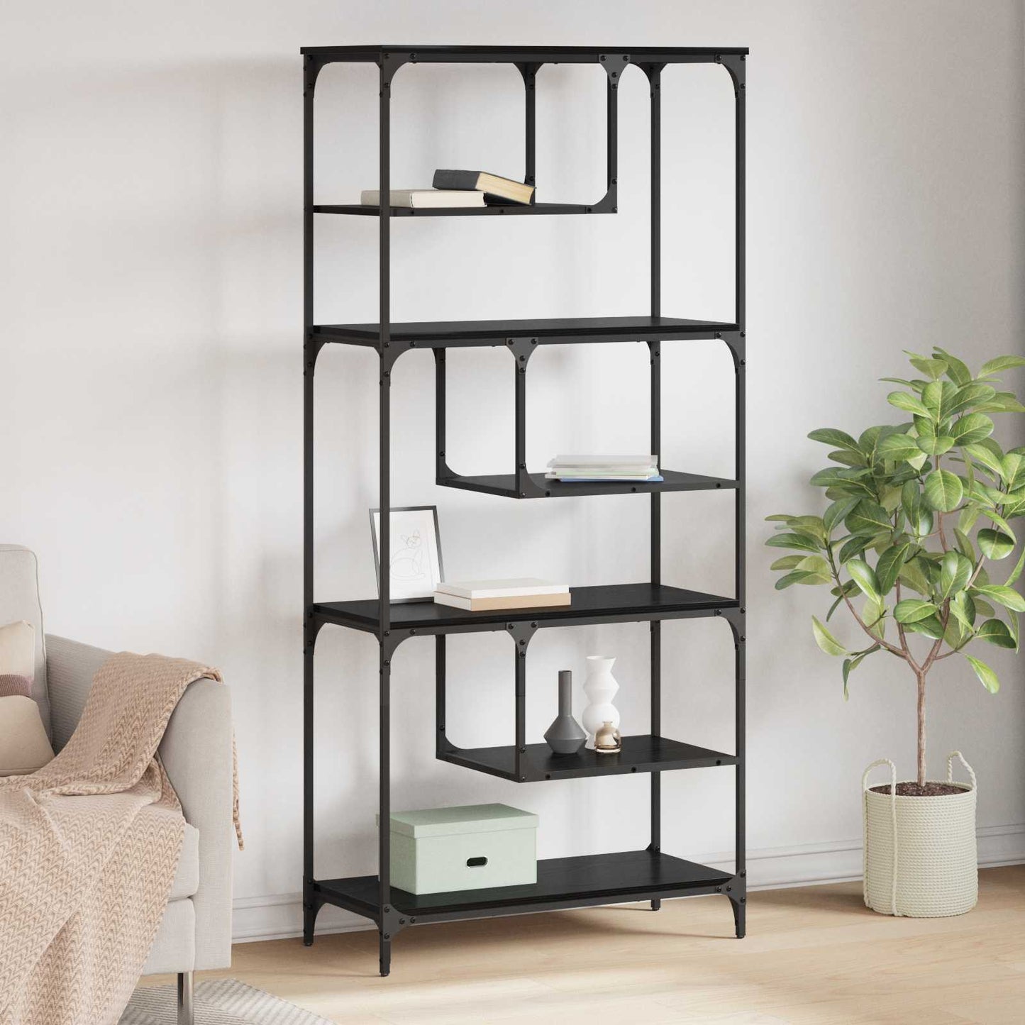Libreria Rovere nero 81 x 36 x 176 cm Legno multistrato | homemem39