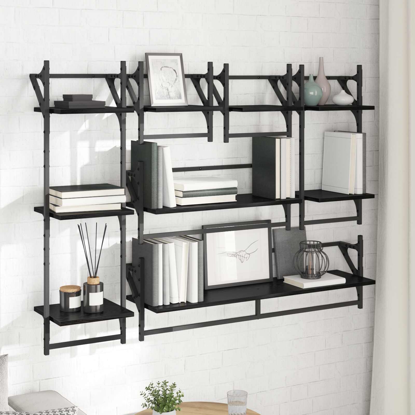 Set mensole da parete 6 pcs Rovere Nero 100 x 25 x 30 cm | homemem39