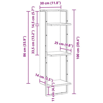 Scaffale da parete con lo scaffale Rovere Nero 30 x 25 x 100 cm