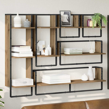 Set mensole da parete A parete 6 pcs Rovere artigianale | homemem39