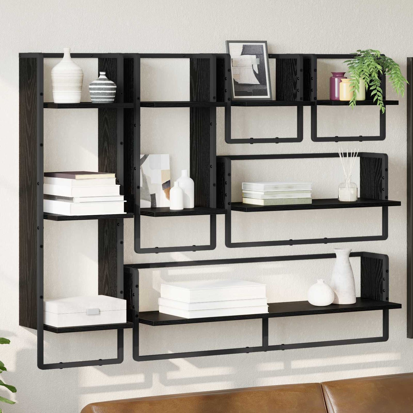 Set mensole da parete 6 pcs Rovere Nero 100 x 25 x 30 cm | homemem39