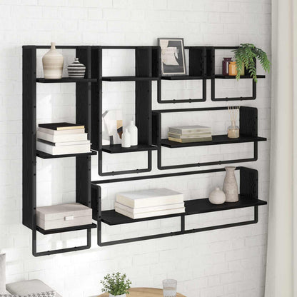 Set mensole da parete 6 pcs Rovere Nero 100 x 25 x 30 cm | homemem39