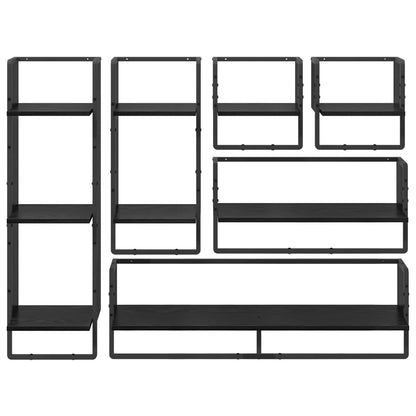 Set mensole da parete 6 pcs Rovere Nero 100 x 25 x 30 cm | homemem39