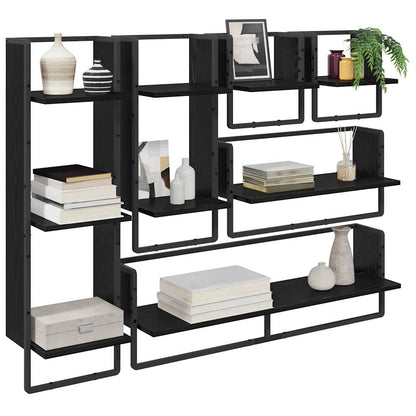 Set mensole da parete 6 pcs Rovere Nero 100 x 25 x 30 cm