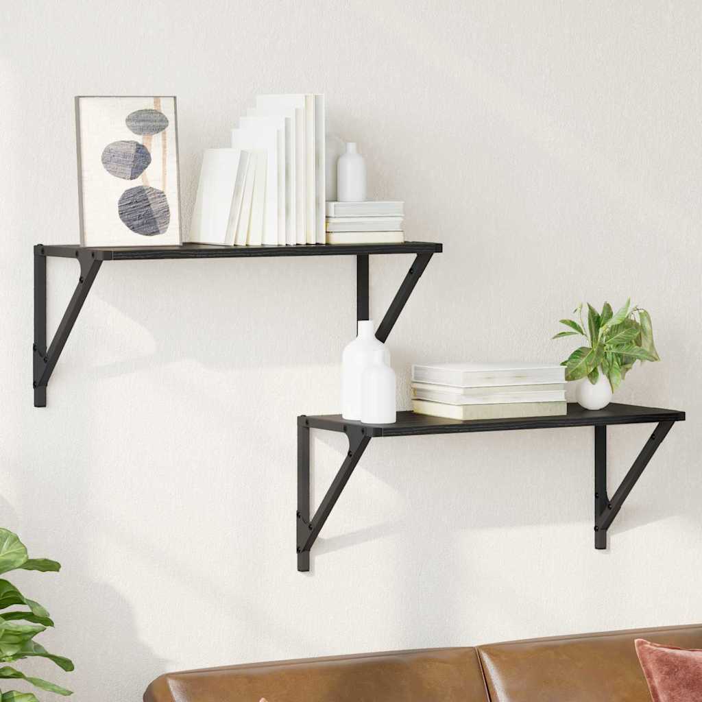 Scaffali da parete 2 pcs Rovere Nero 60 x 25 x 25,5 cm