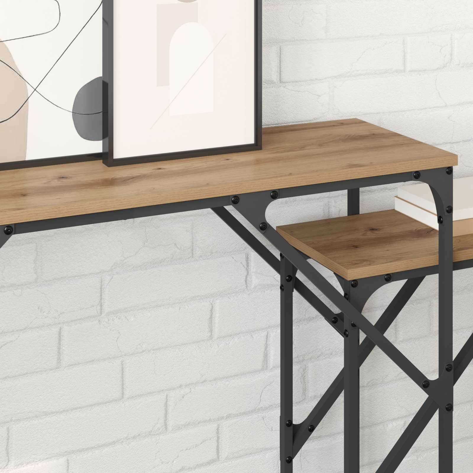 Tavolo consolle 2 pz Rovere artigianale 100 x 28 x 75 cm | homemem39