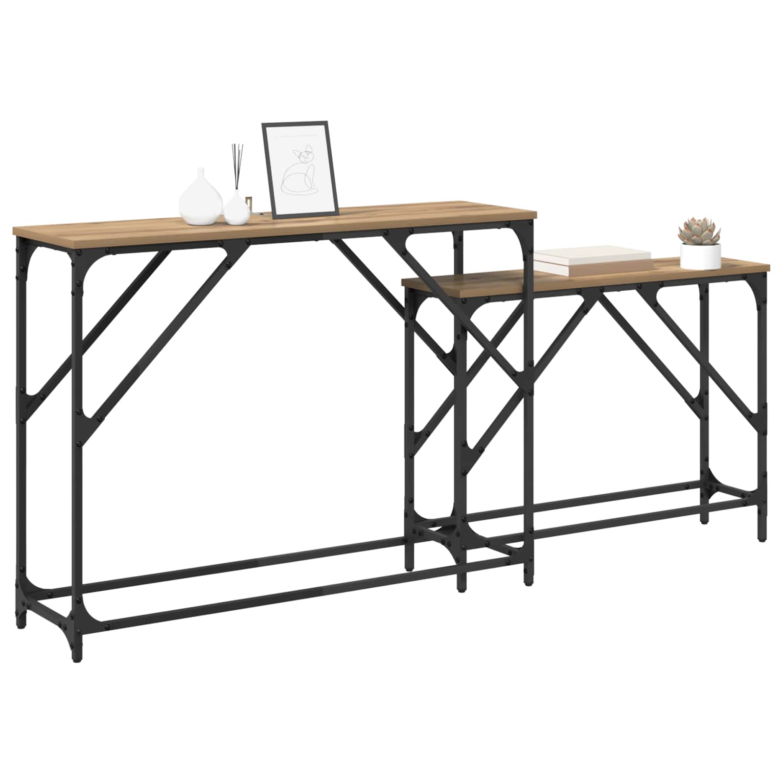 Tavolo consolle 2 pz Rovere artigianale 100 x 28 x 75 cm | homemem39
