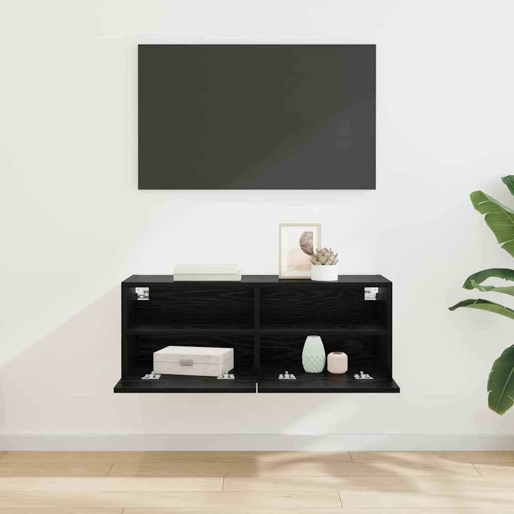 Mobile TV da parete Rovere Nero 80 x 30 x 30 cm