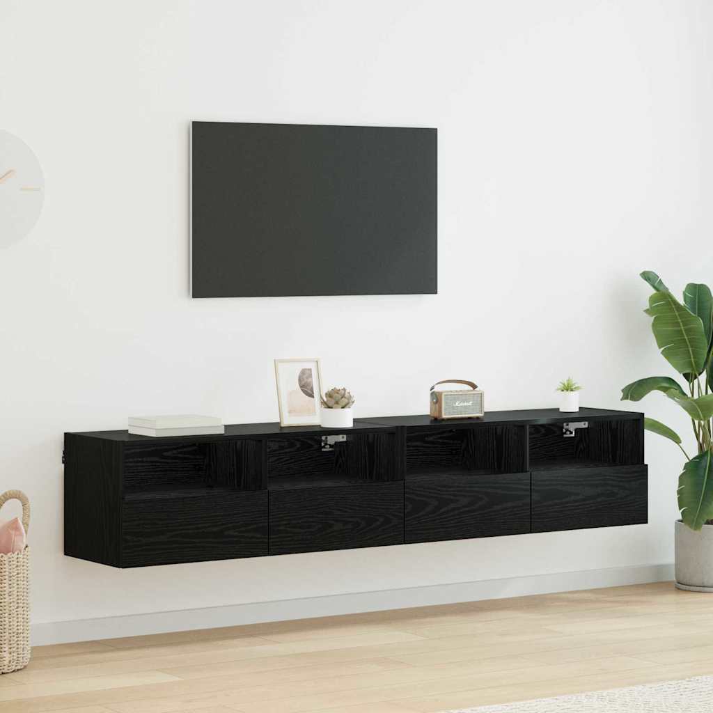 Mobiletti TV da Parete 2 pcs Rovere Nero 80 x 30 x 30 cm