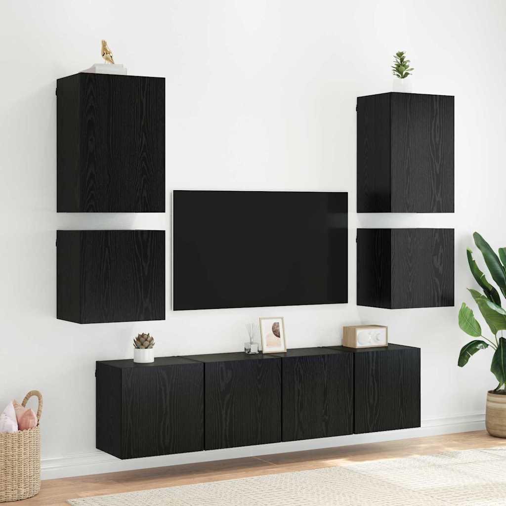 Mobile TV da parete Rovere Nero 40,5x30x40cm Legno multistrato