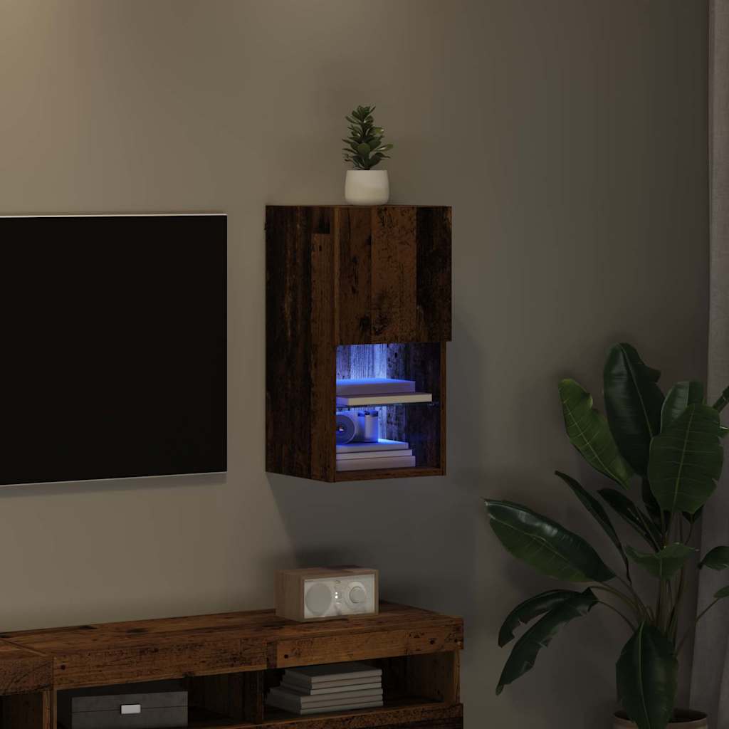 Mobile TV da Parete con LED Legno vecchio 30,5 x 30 x 60 cm