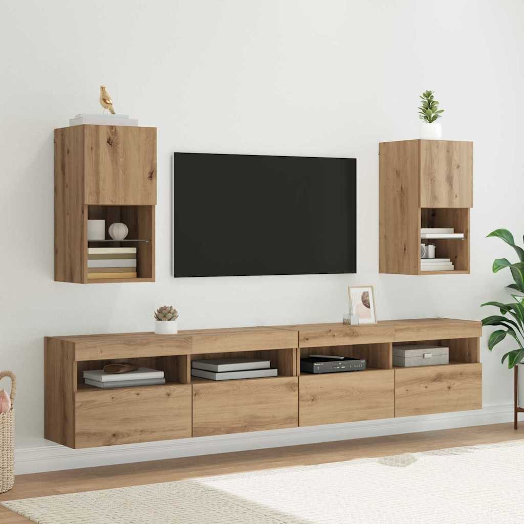 Mobiletti TV a parete con LED 2 pcs Rovere artigianale
