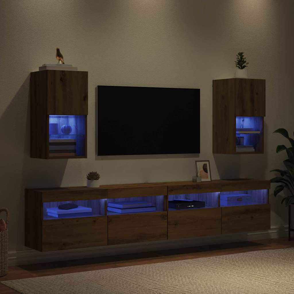 Mobiletti TV a parete con LED 2 pcs Rovere artigianale