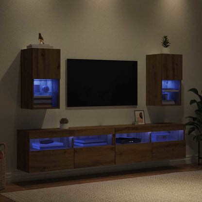 Mobiletti TV a parete con LED 2 pcs Rovere artigianale