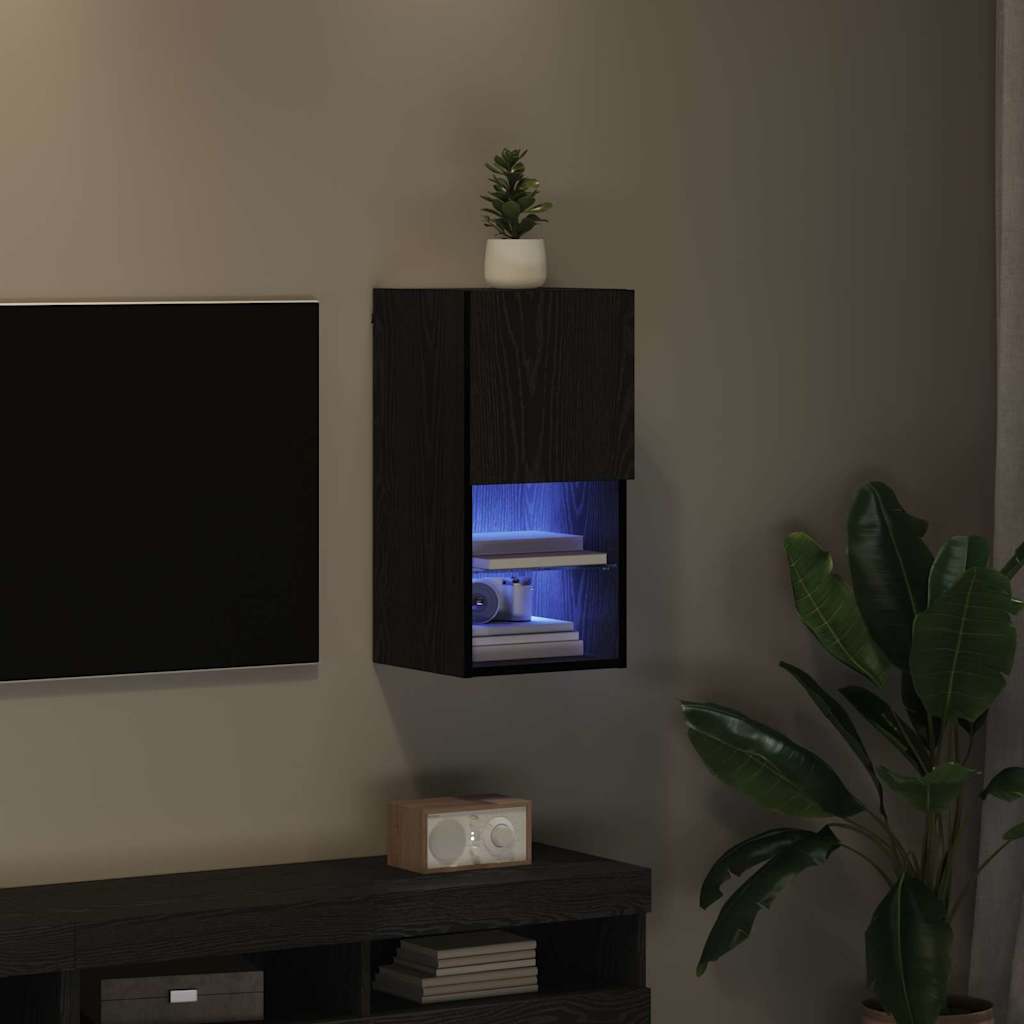 Mobile TV da Parete con LED Rovere Nero 30,5 x 30 x 60 cm