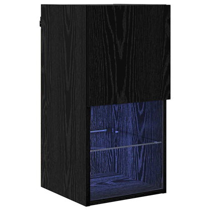 Mobile TV da Parete con LED Rovere Nero 30,5 x 30 x 60 cm