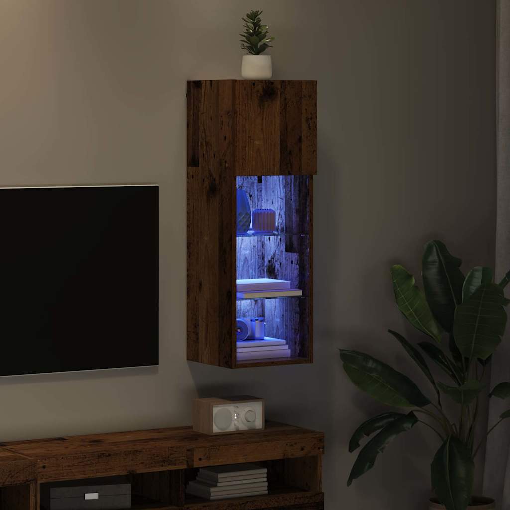 Mobile TV da Parete con LED Legno vecchio 30,5 x 30 x 90 cm