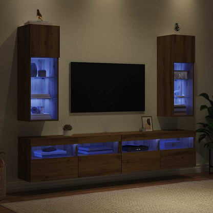Mobiletti TV a parete con LED 2 pcs Rovere artigianale