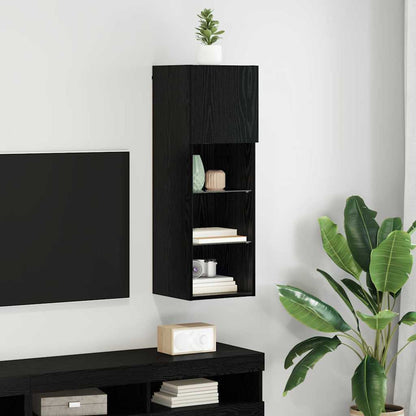 Mobile TV da Parete con LED Rovere Nero 30,5 x 30 x 90 cm