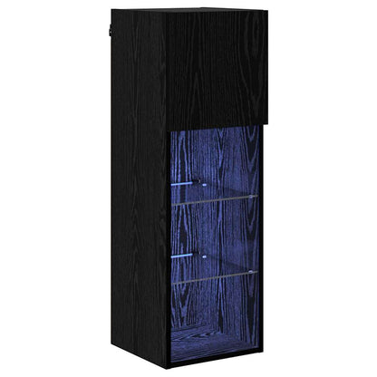 Mobile TV da Parete con LED Rovere Nero 30,5 x 30 x 90 cm