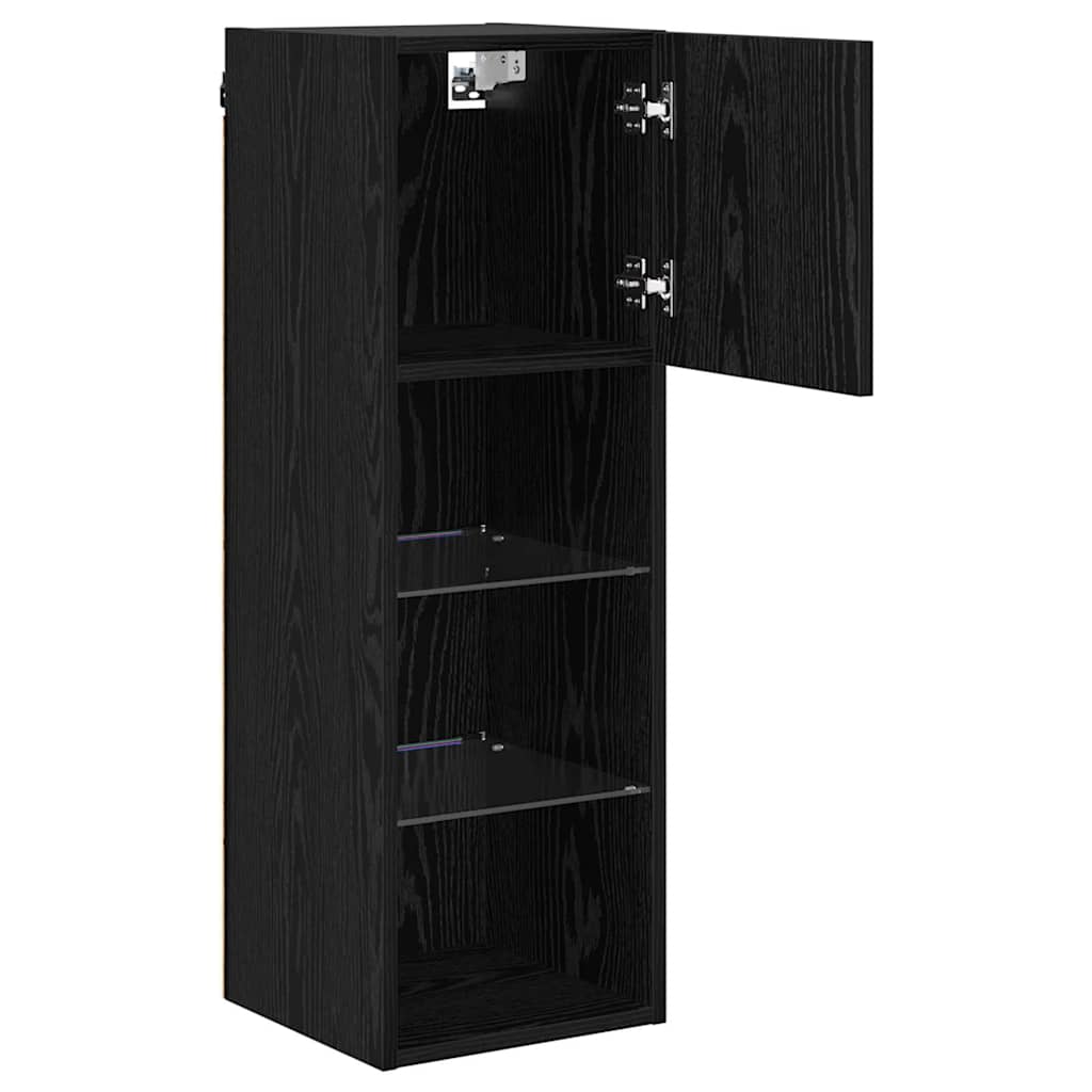 Mobile TV da Parete con LED Rovere Nero 30,5 x 30 x 90 cm