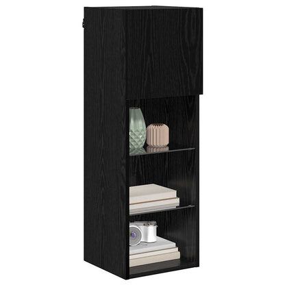 Mobile TV da Parete con LED Rovere Nero 30,5 x 30 x 90 cm